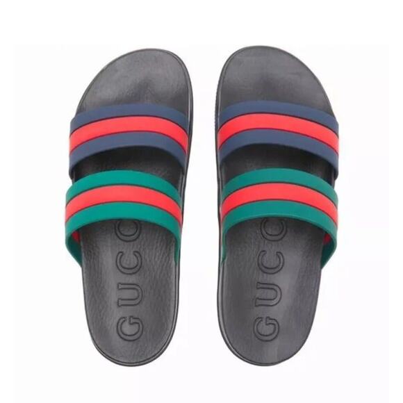 Gucci Agrado GRG 10/ US 10.5 Slides Multicolor Rubber Slip-On Sandals NIB - Picture 1 of 13